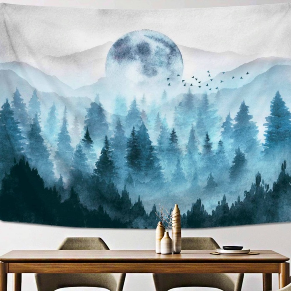 Full Moon Foggy Forest Tree Tapestry/Wall Decor